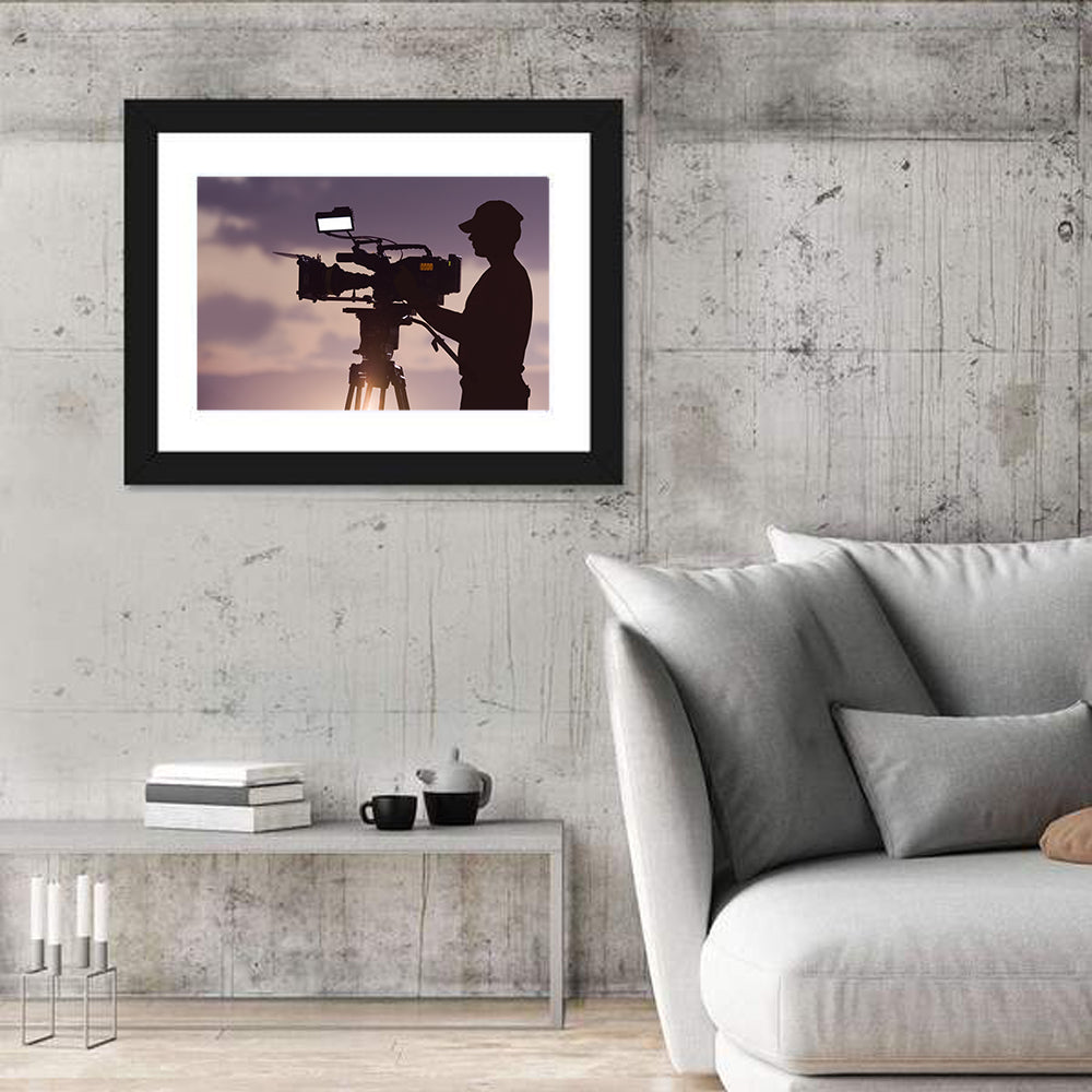 Cameraman Silhouette at Dusk Wall Art in a room, landscape