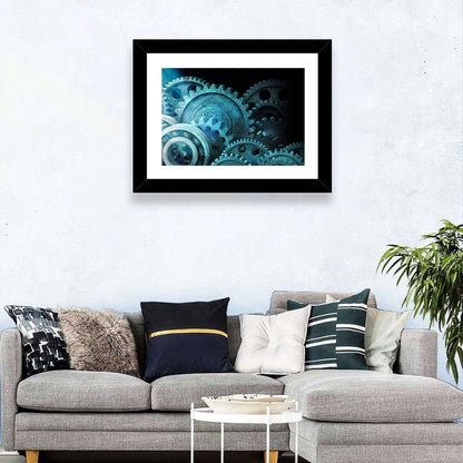 Teal and Steel Cogwheel Close-up Wall Art