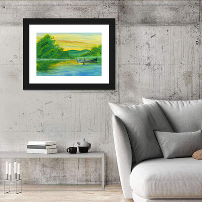 Rowboat on Serene Lake Watercolor Wall Art