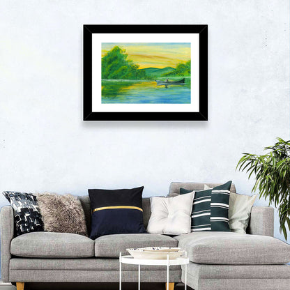 Rowboat on Serene Lake Watercolor Wall Art