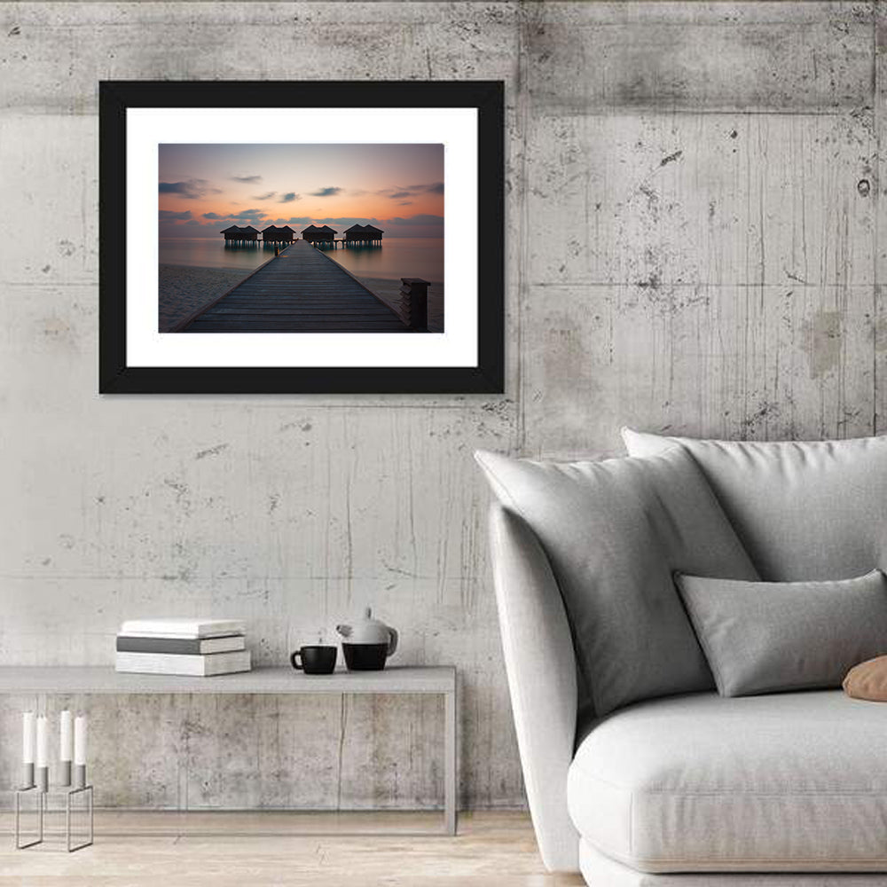 Overwater Bungalows at Sunset Wall Art