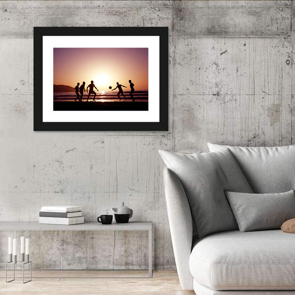 Beach Football at Sunset Wall Art