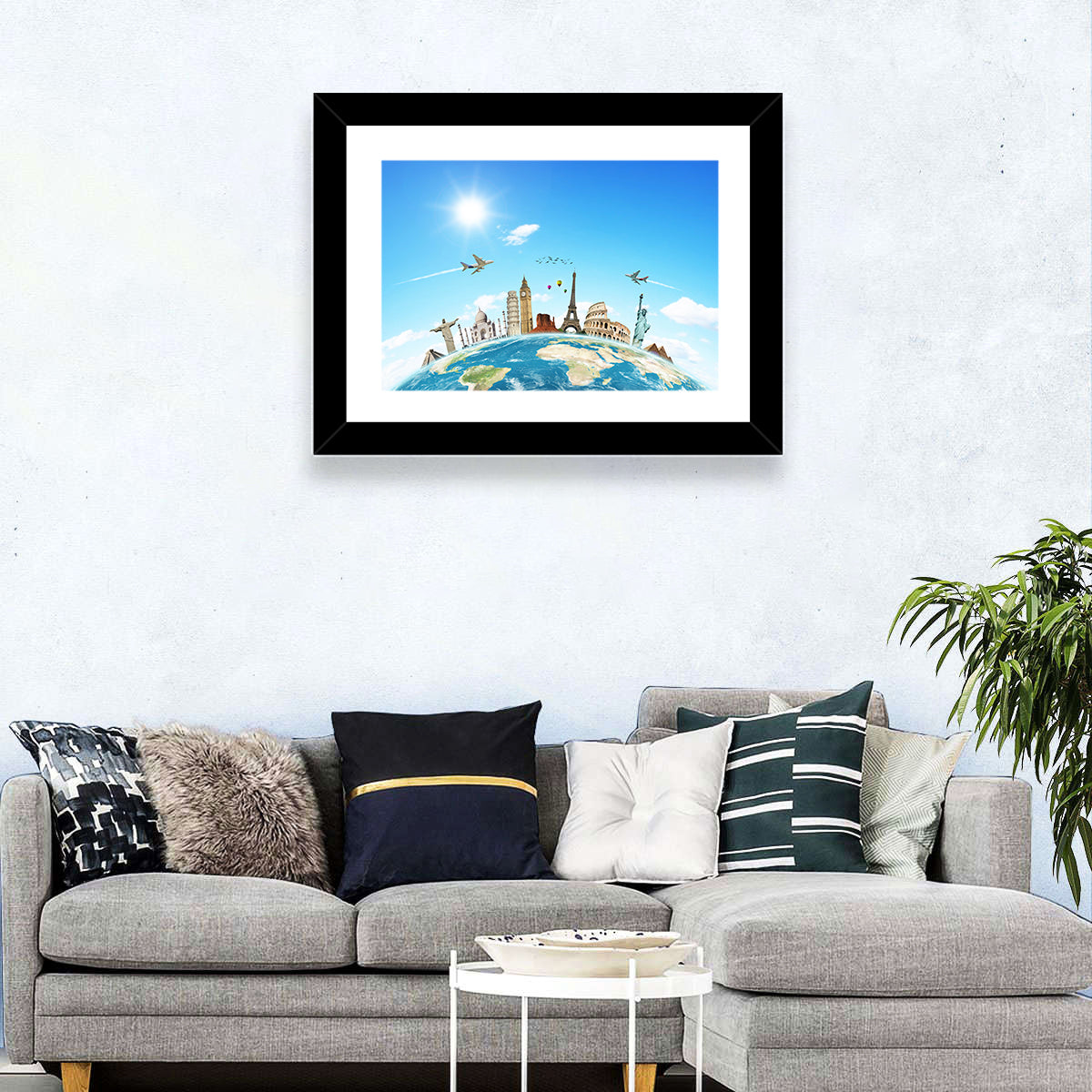 World Monuments Montage Wall Art in a room, landscape