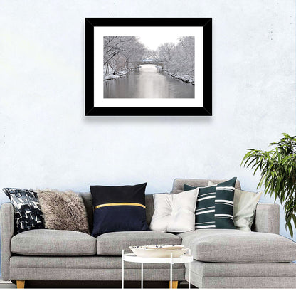 Yahara River Winter Stone Bridge Wall Art
