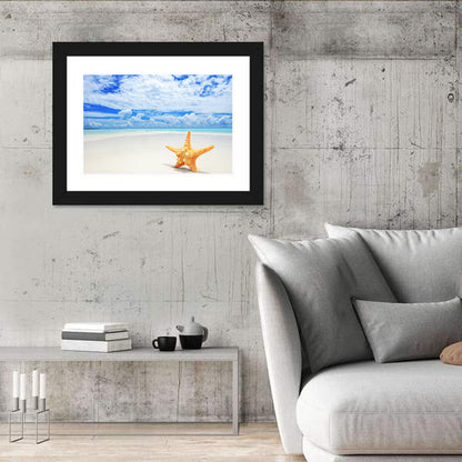 Minimalist Yellow Starfish on Turquoise Shore Wall Art