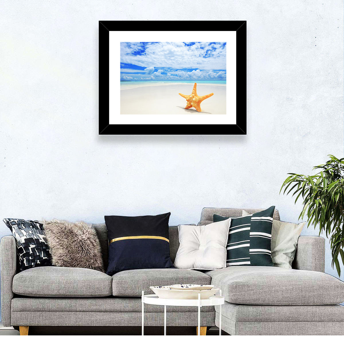 Minimalist Yellow Starfish on Turquoise Shore Wall Art