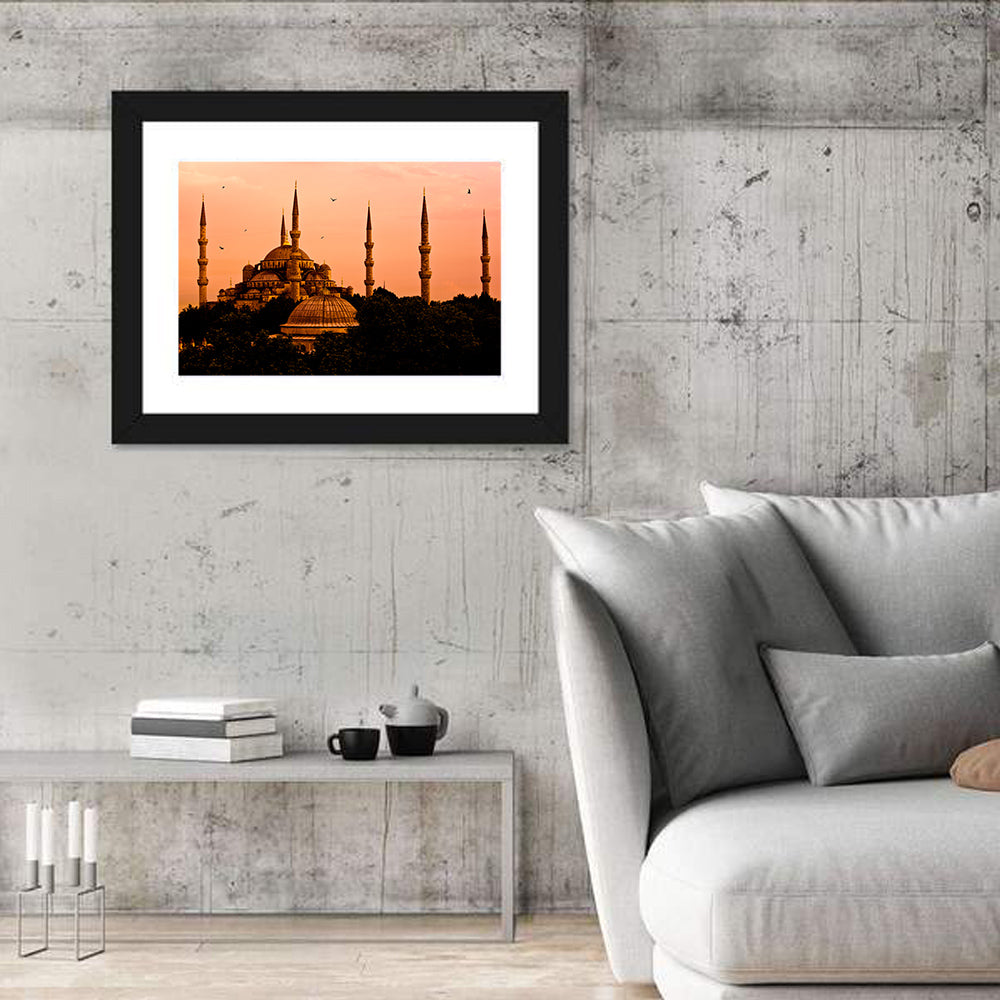 Sultan Ahmed Mosque at Sunset Wall Art in a room, landscape