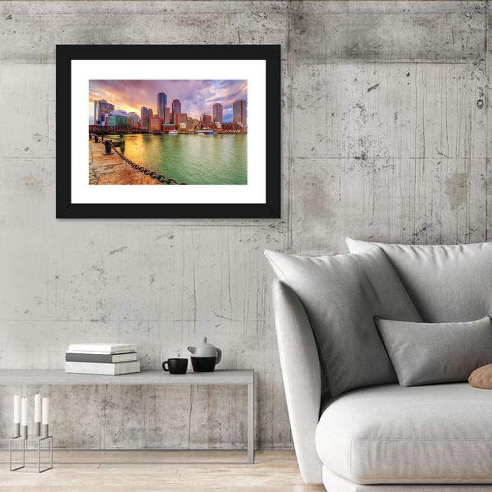 Boston Harbor Skyline at Sunset Wall Art