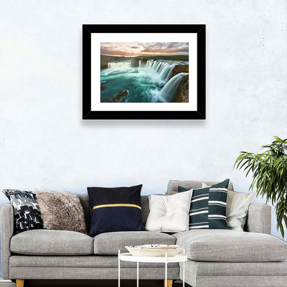 Goðafoss Waterfall at Golden Hour Wall Art