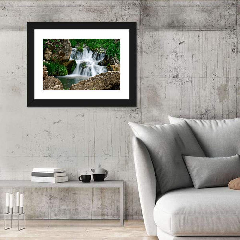 Moss Covered Rocky Waterfall Wall Art
