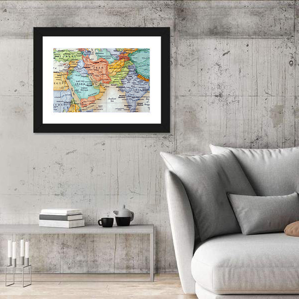 Middle East Political Map Wall Art in a room, landscape
