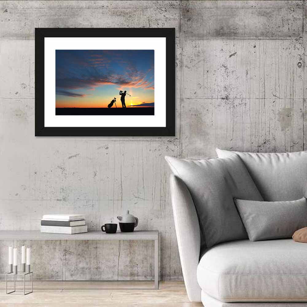 Sunset Golfer Silhouette Wall Art