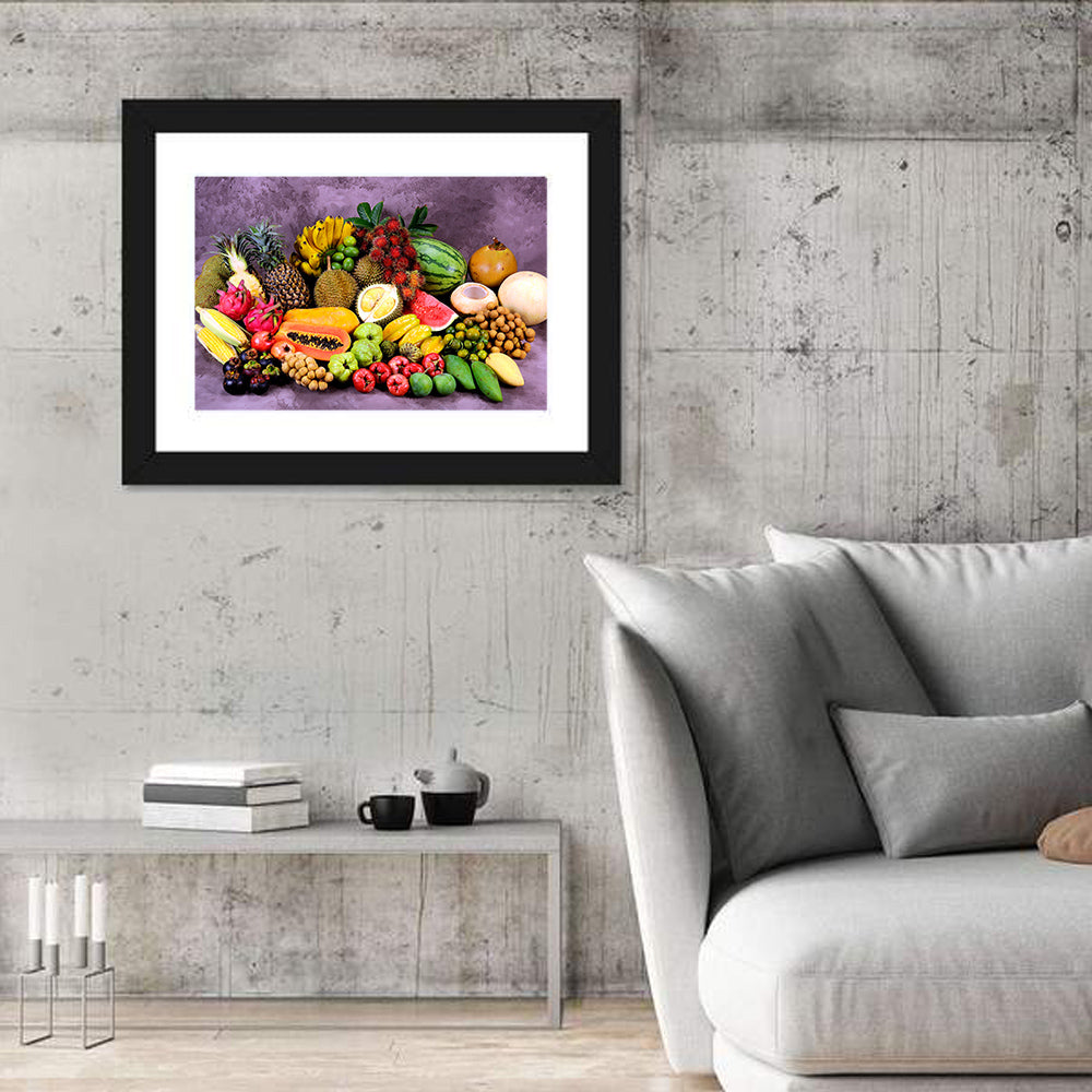 Tropical Fruit Still Life Wall Art in a room, landscape