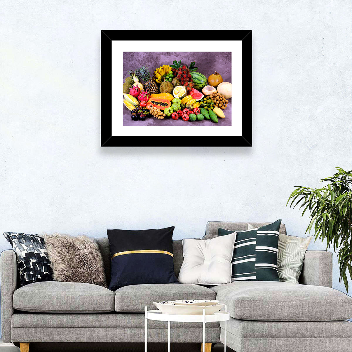 Tropical Fruit Still Life Wall Art in a room, landscape