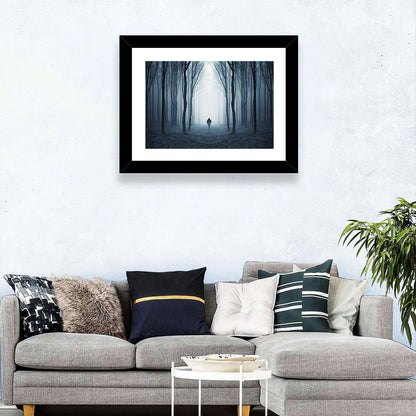 Lone Figure in Misty Forest Wall Art