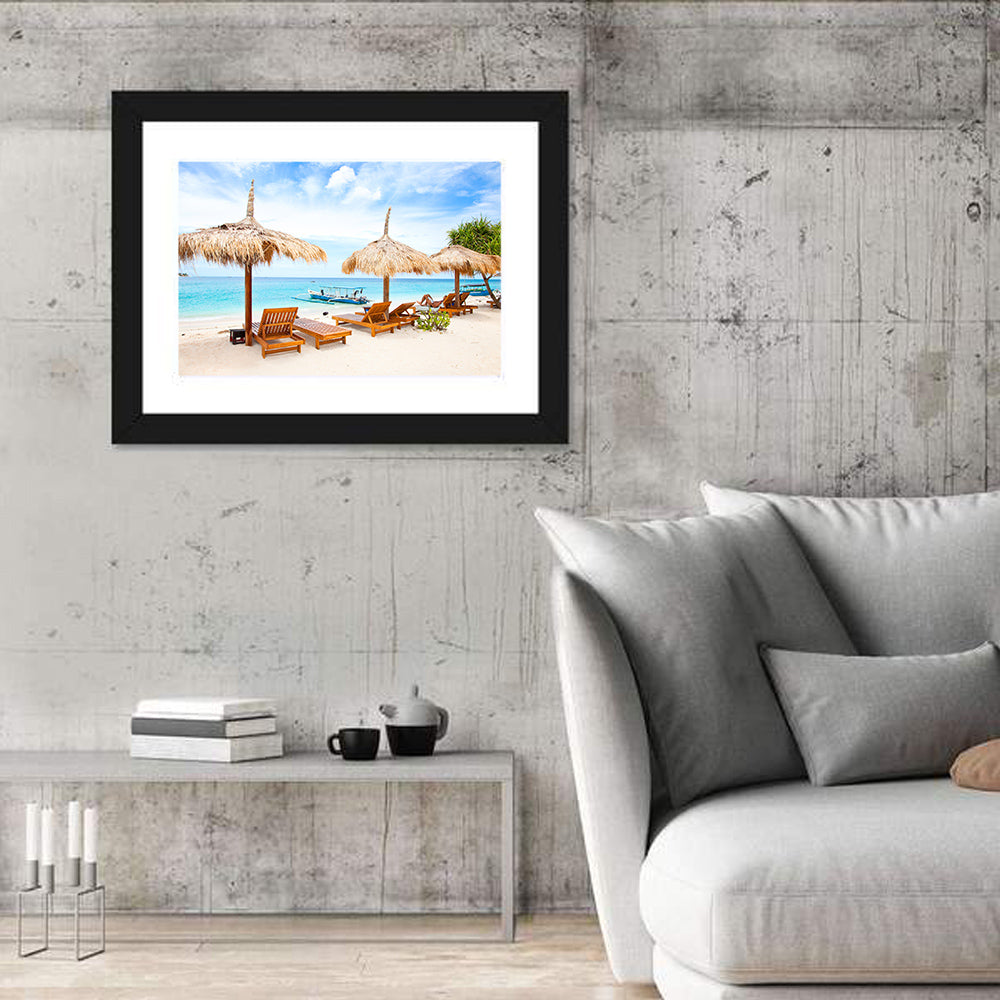 Gili Meno Beach with Thatched Umbrellas Wall Art in a room, landscape