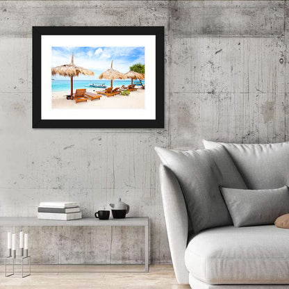 Gili Meno Beach with Thatched Umbrellas Wall Art