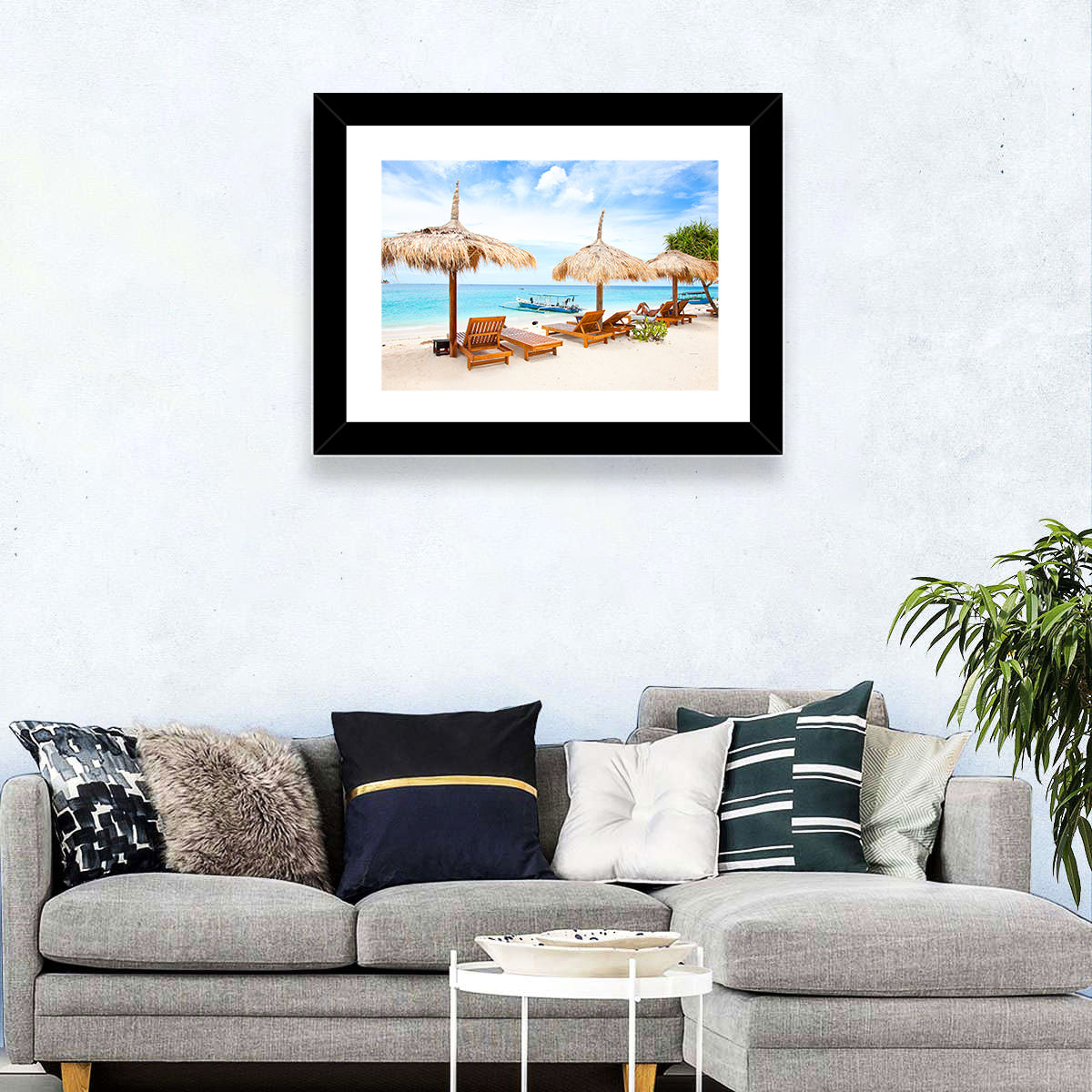 Gili Meno Beach with Thatched Umbrellas Wall Art