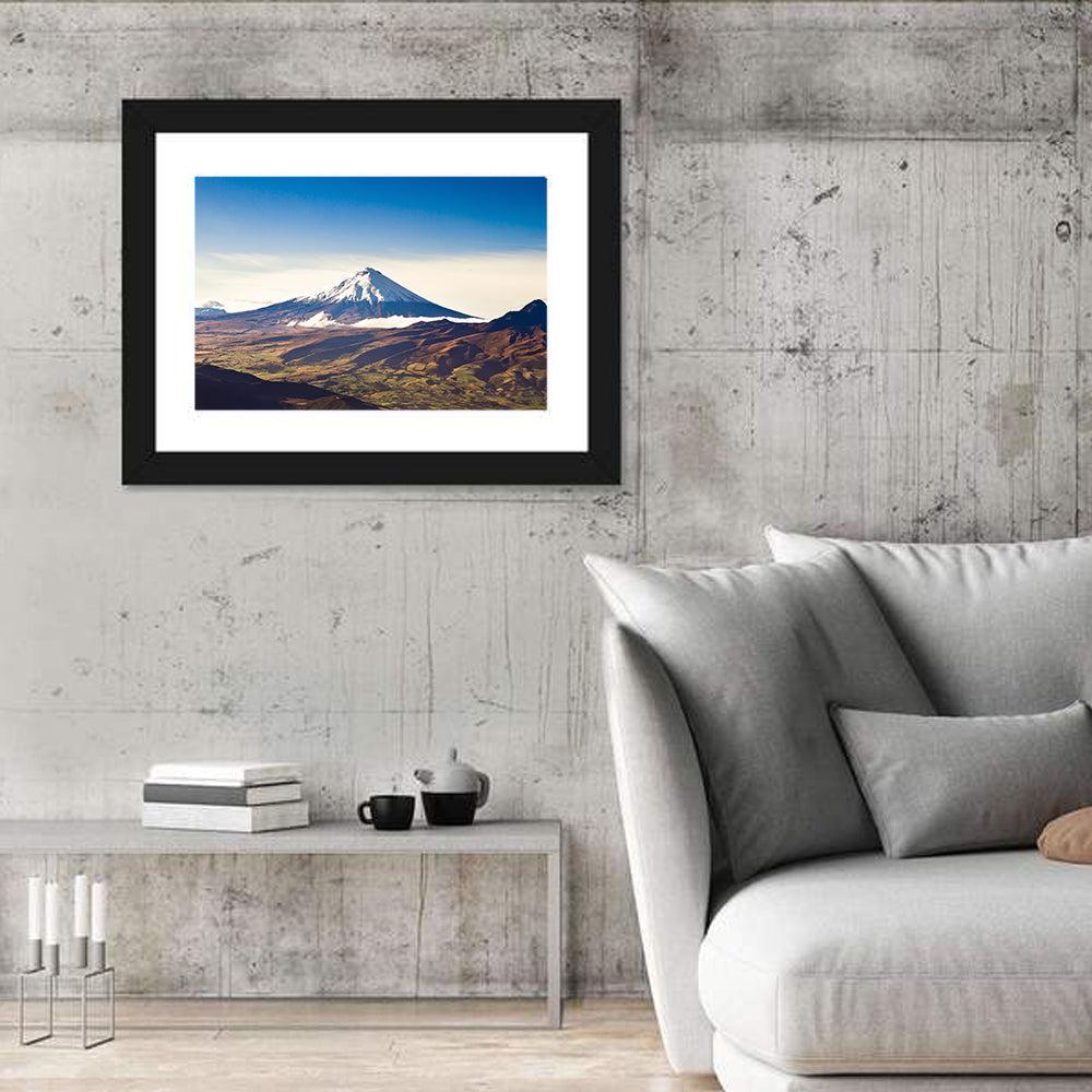 Cotopaxi Volcano Landscape Wall Art in a room, landscape