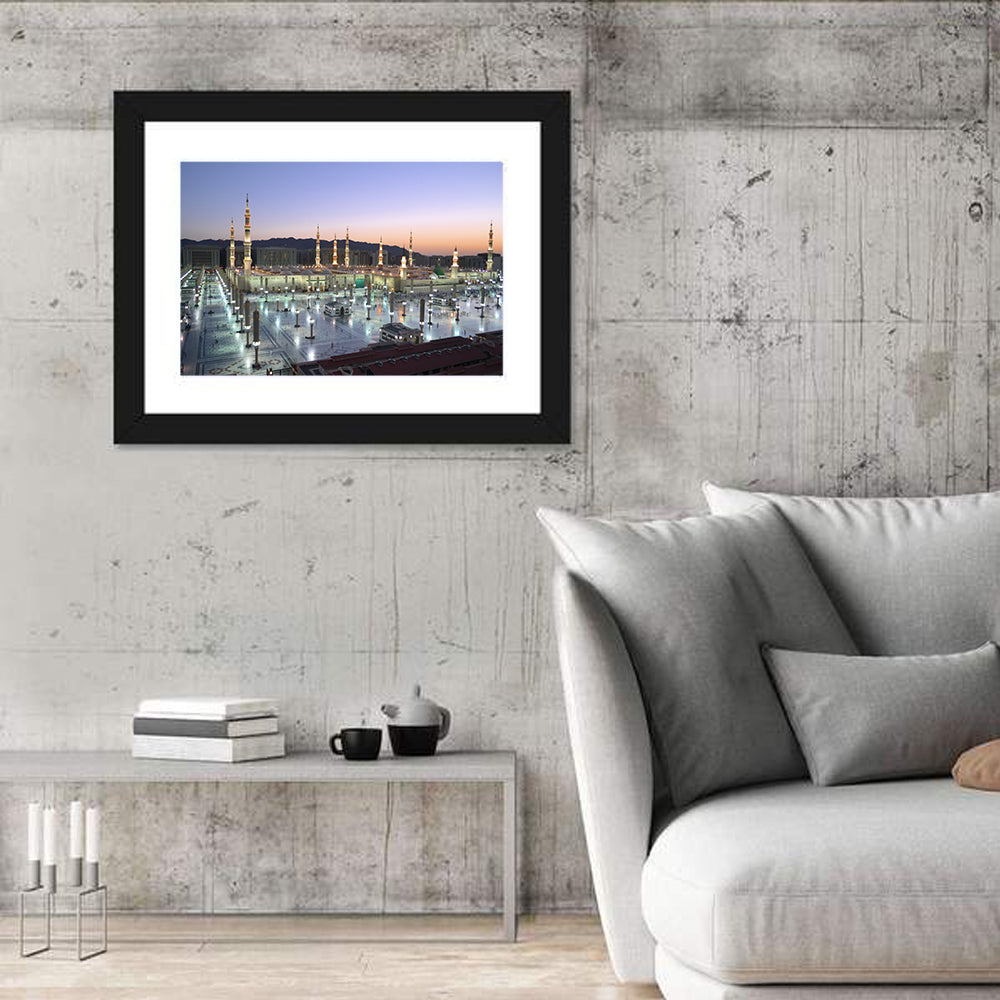 Nabawi Mosque at Dusk, Medina Wall Art in a room, landscape