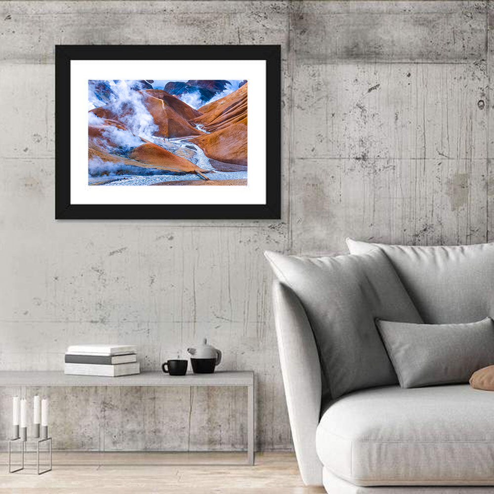 Geothermal Valley with Footbridge Wall Art in a room, landscape