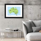 Minimalist Australia Map with State Labels Wall Art