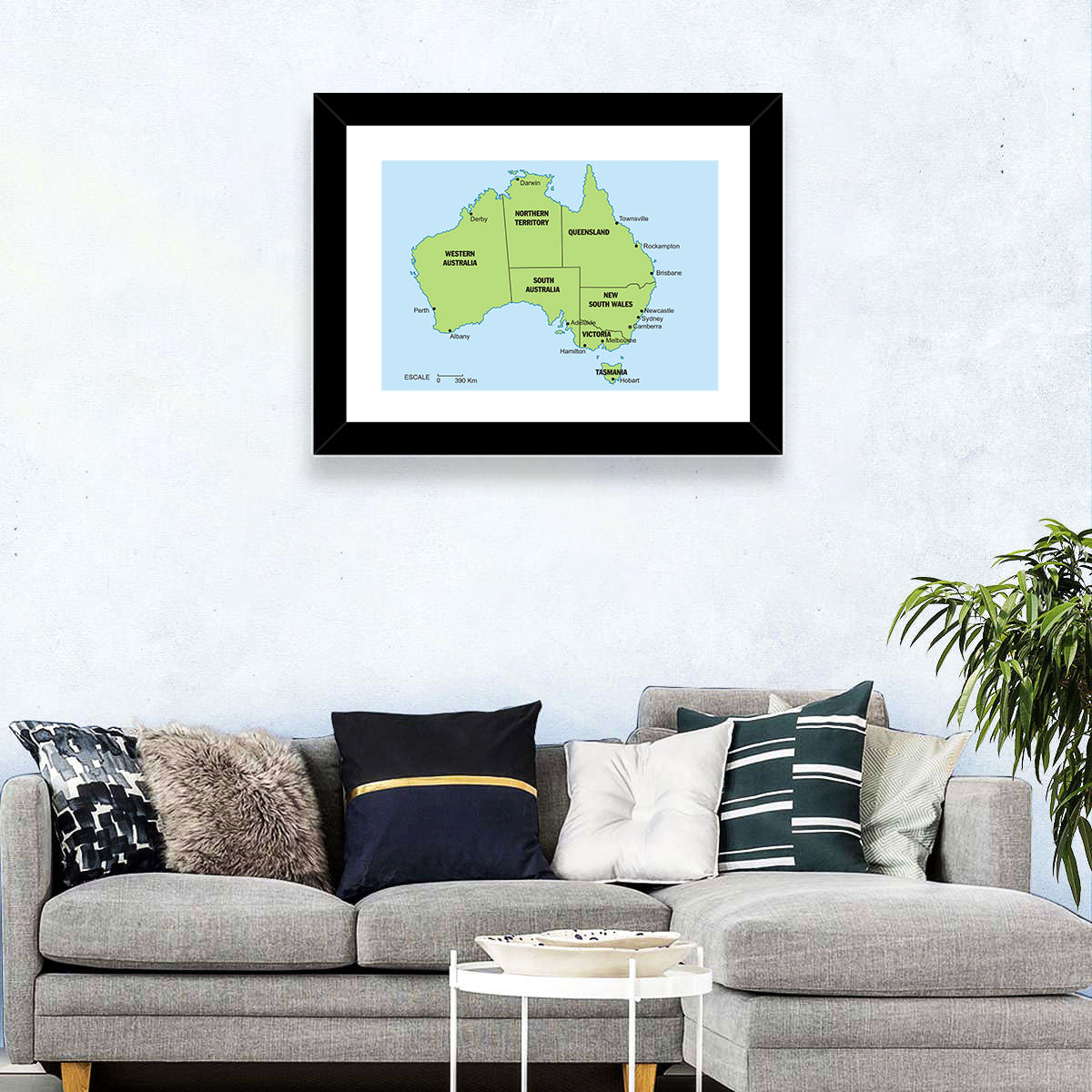 Minimalist Australia Map with State Labels Wall Art