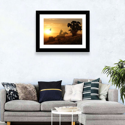 Cowboy Silhouette at Golden Sunset Wall Art