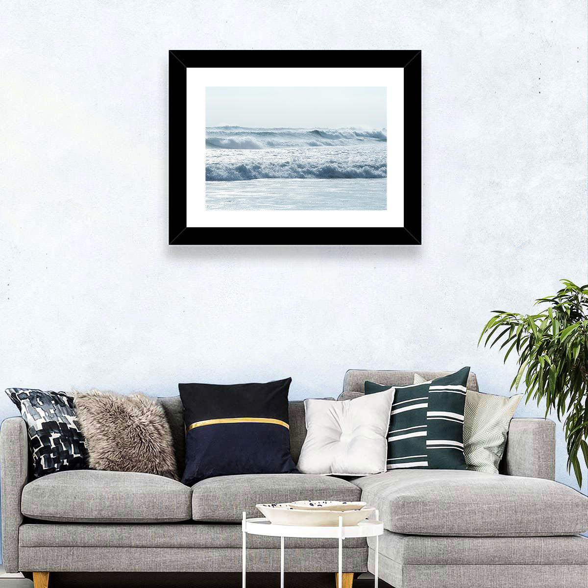 Misty Horizon Ocean Waves Wall Art