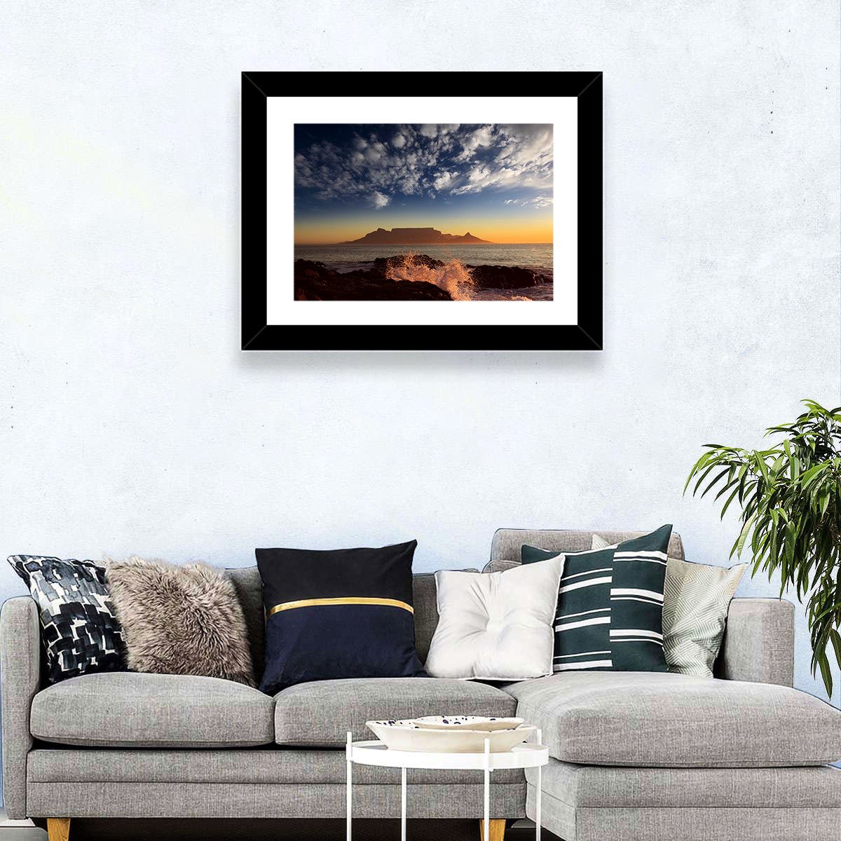 Table Mountain Sunset Silhouette Wall Art in a room, landscape