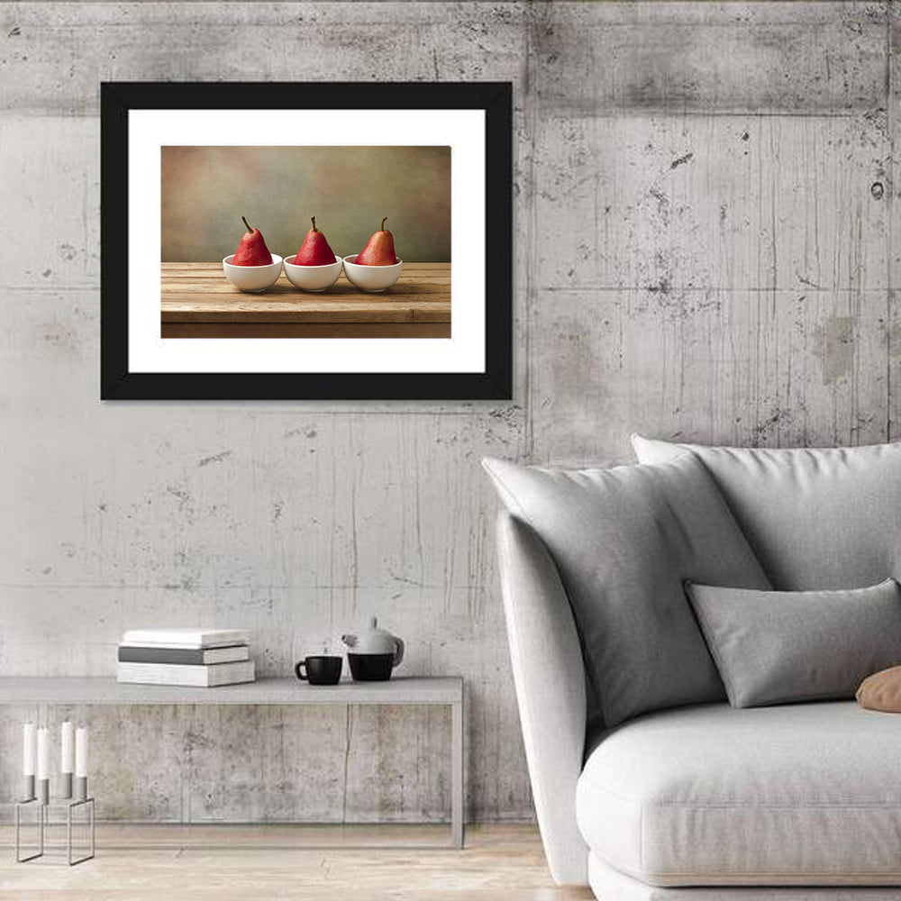 Three Red Pears in Bowls Wall Art