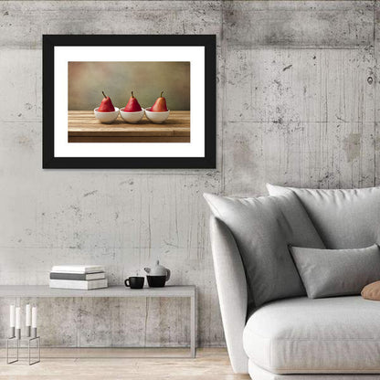 Three Red Pears in Bowls Wall Art