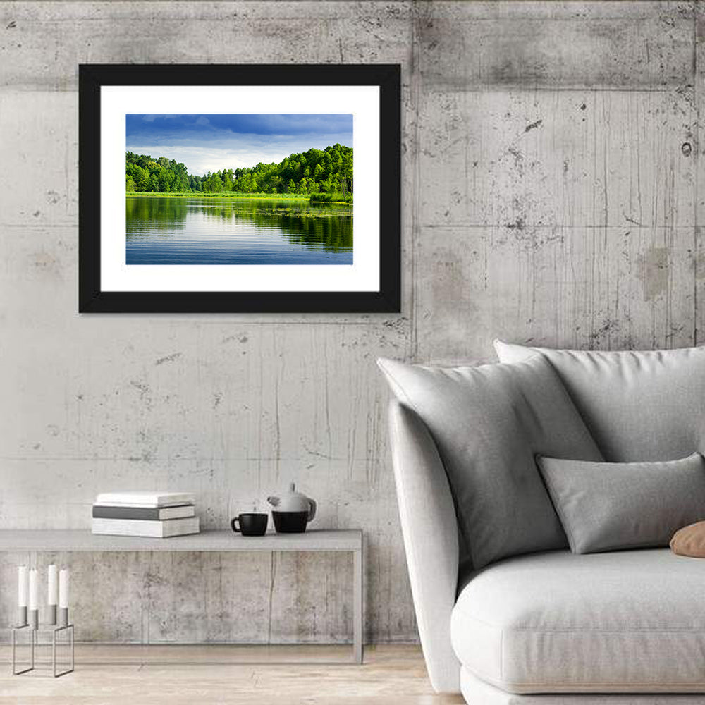 Mazury Forest Lake Wall Art in a room, landscape