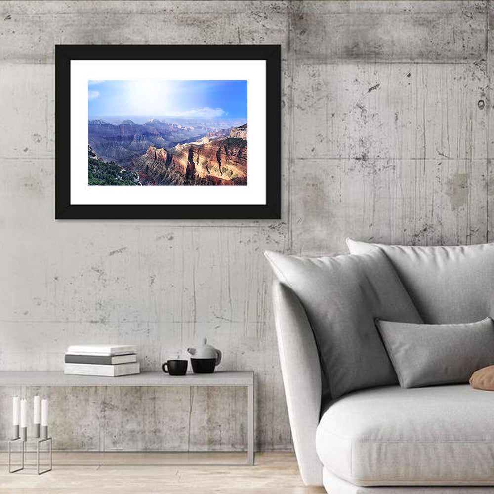 Grand Canyon Sunlit Vista Wall Art in a room, landscape