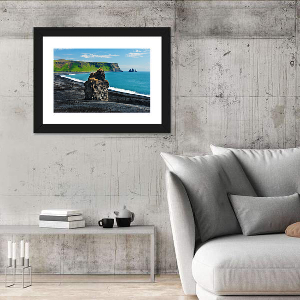Dyrhólaey Volcanic Beach Wall Art in a room, landscape