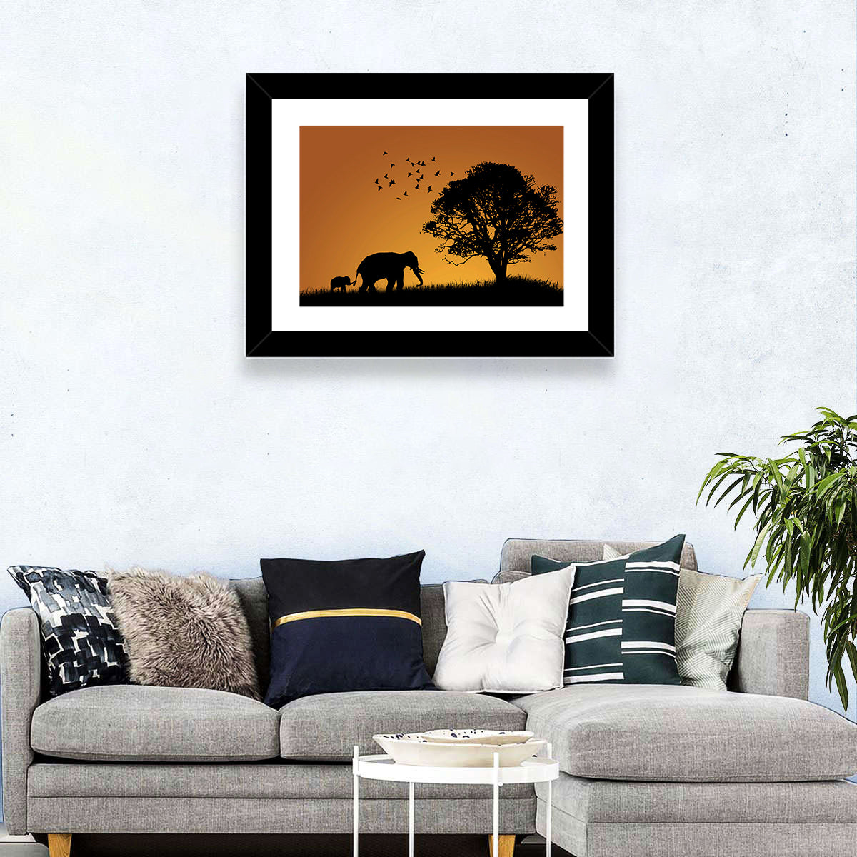 Elephant Family at Golden Sunset Wall Art