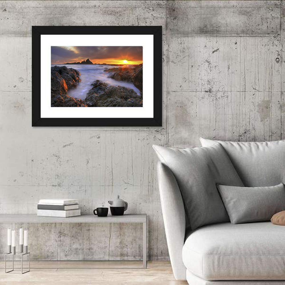 Tramore Rocky Coast Sunset Wall Art in a room, landscape