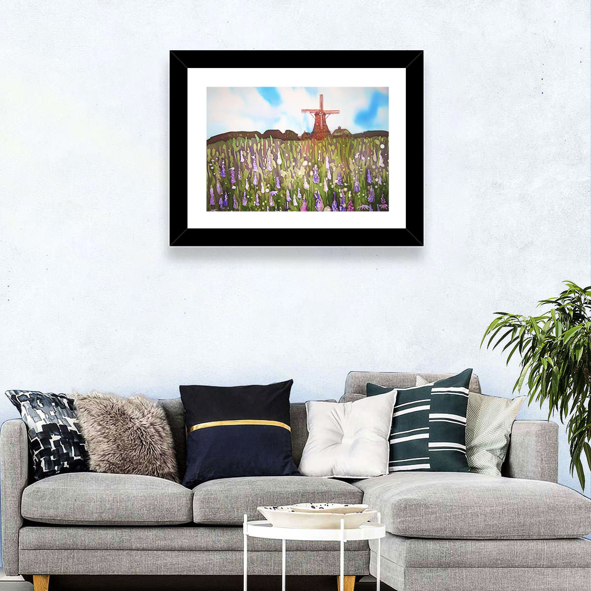 Windmill in Floral Field Wall Art