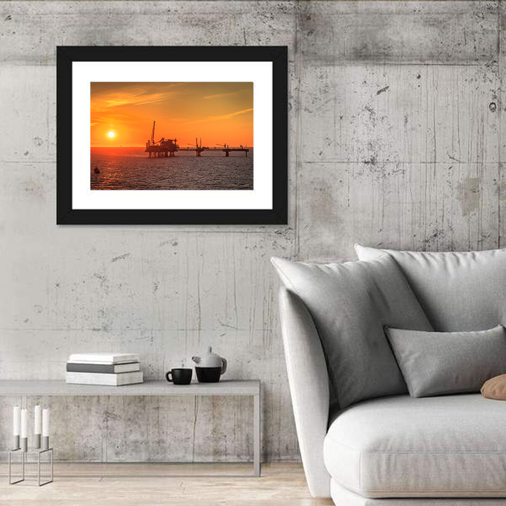 Denmark Oil Rig at Sunset Wall Art in a room, landscape