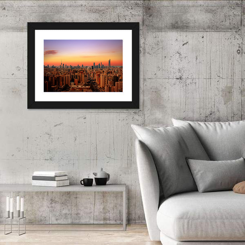 Kuwait City Skyline at Dusk Wall Art in a room, landscape