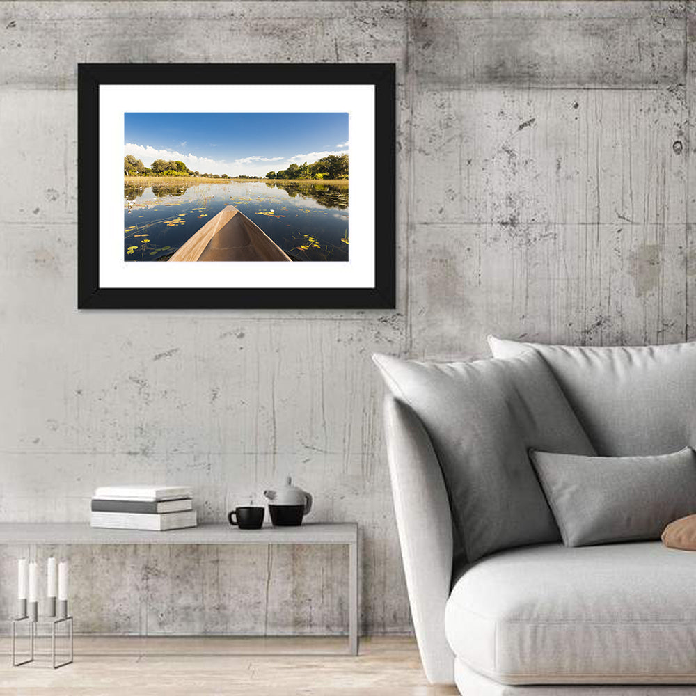 Mokoro Canoe in Okavango Delta Wall Art in a room, landscape