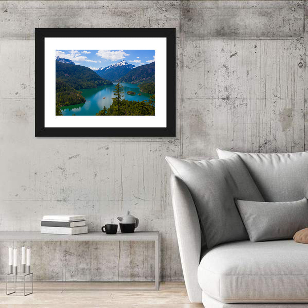 Diablo Lake Reflections Wall Art in a room, landscape