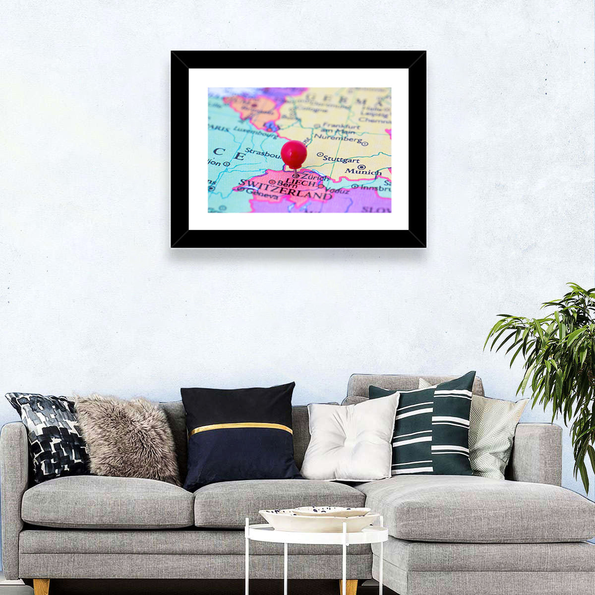 Zurich Map with Red Pin Wall Art