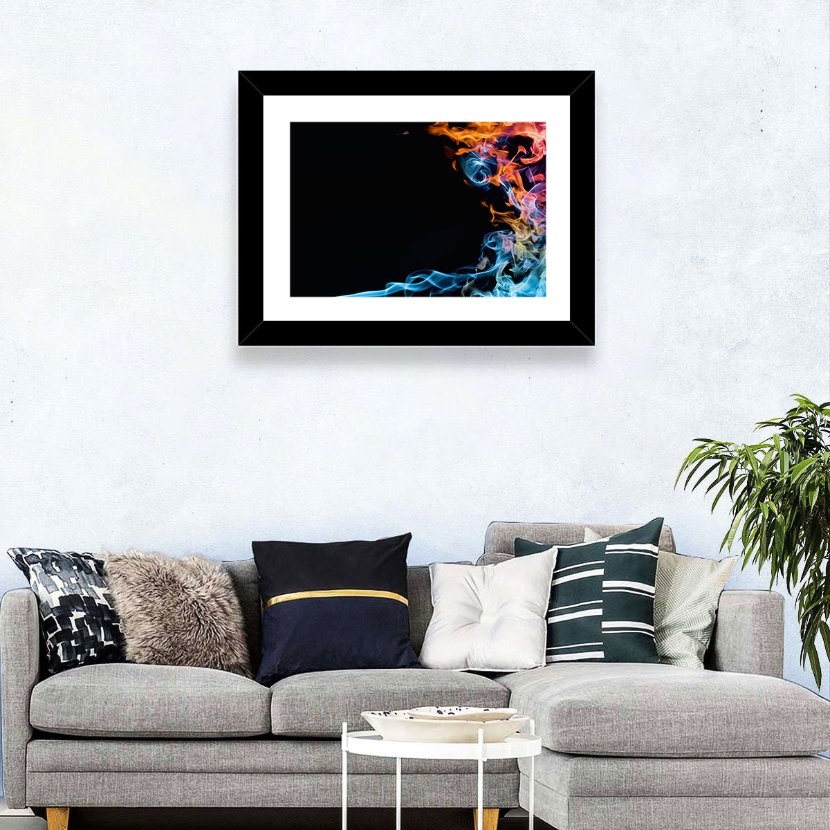 Glowing Flame Abstract Wall Art in a room, landscape