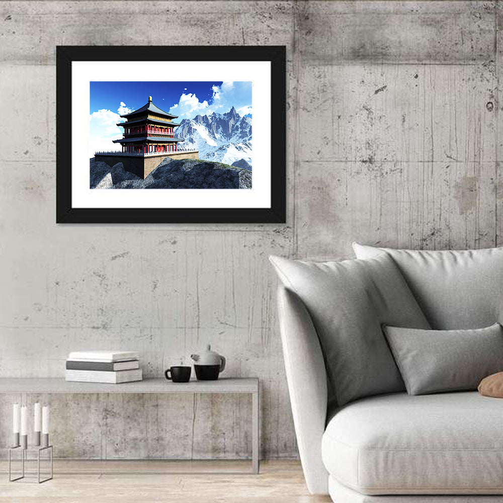 Sunlit Pagoda and Snow Peaks Wall Art