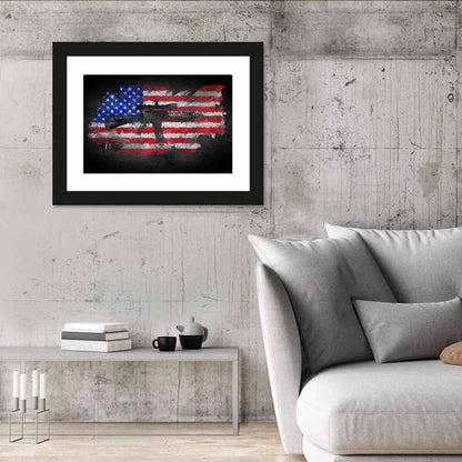 M16 Over Distressed American Flag Wall Art
