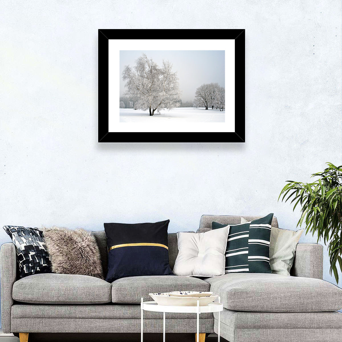Frosted Birch Grove Wall Art in a room, landscape