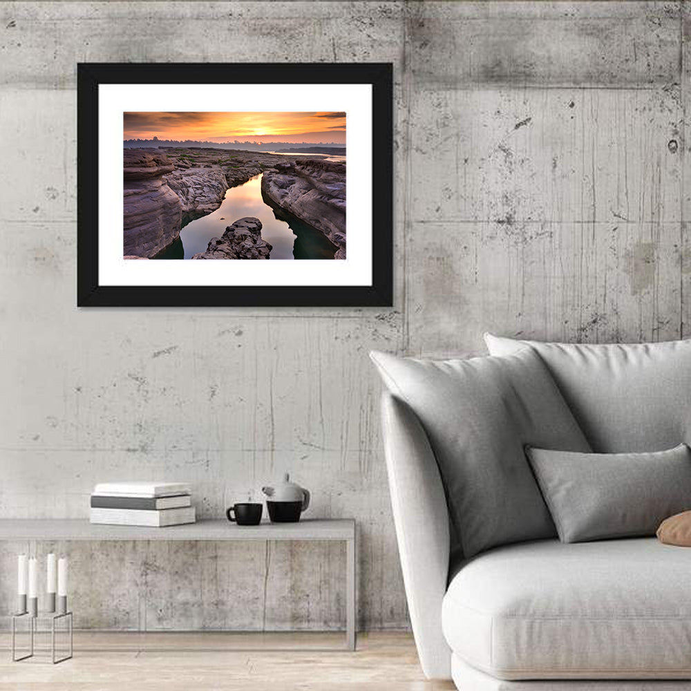 Sam Phan Bok Sunrise River Canyon Wall Art in a room, landscape