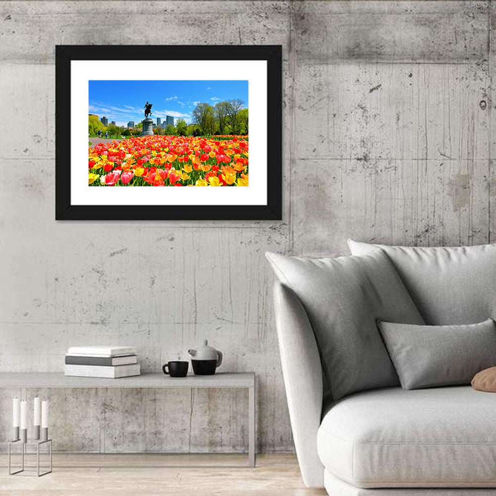 Boston Public Garden Tulips Wall Art in a room, landscape