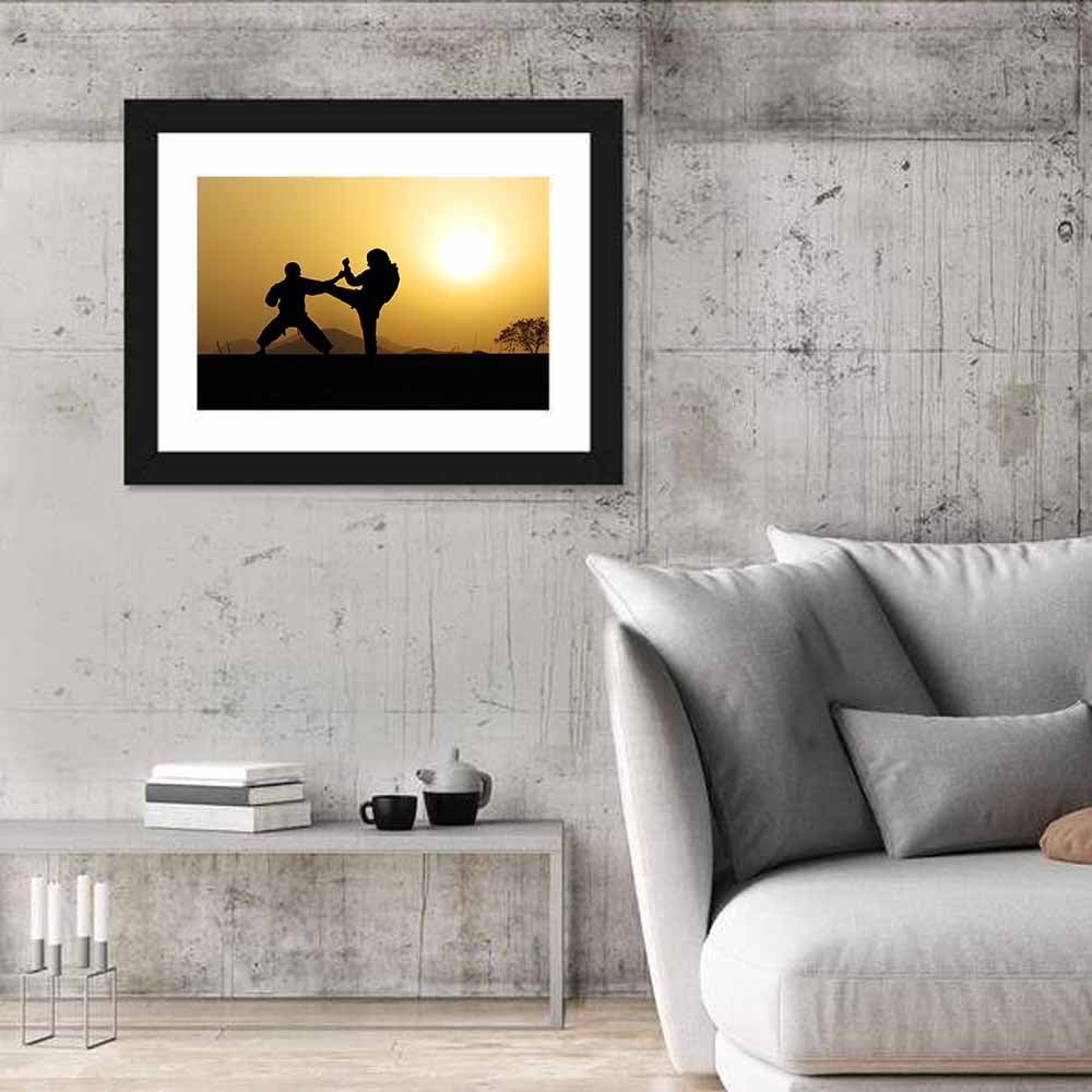 Martial Arts Silhouettes at Sunset Wall Art